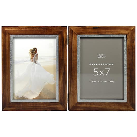 Expressions™ 2 Opening 5" x 7" Walnut & Silver Hinged Collage Frame by Studio Décor®